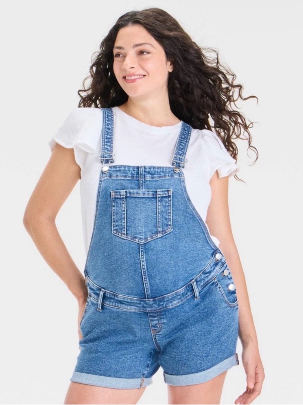 Isabel Maternity by Ingrid & Isabel Light Blue Denim Short Overalls